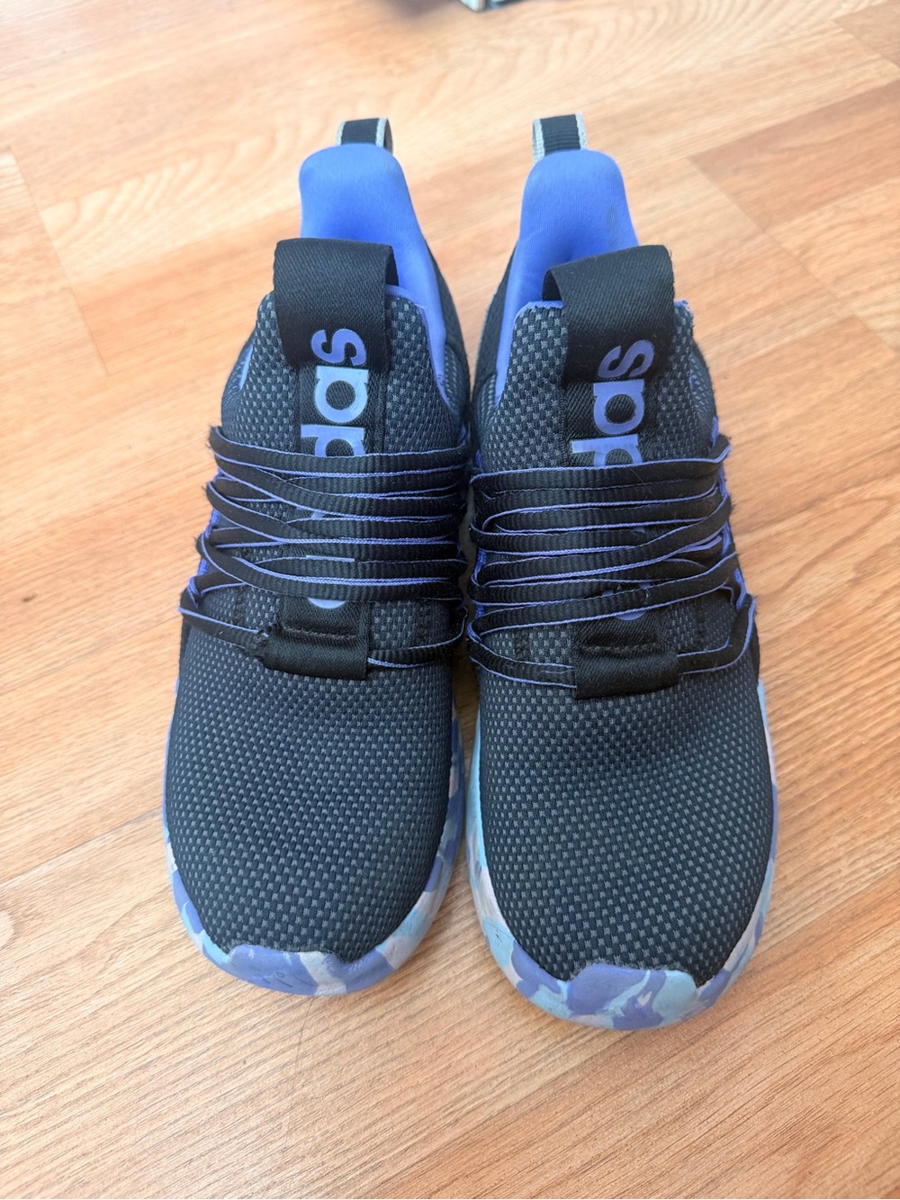 adidas Kids Black & Blue Athletic Sneakers with Camo Trim